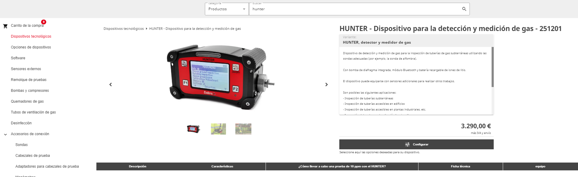 configuración del dispositivo hunter