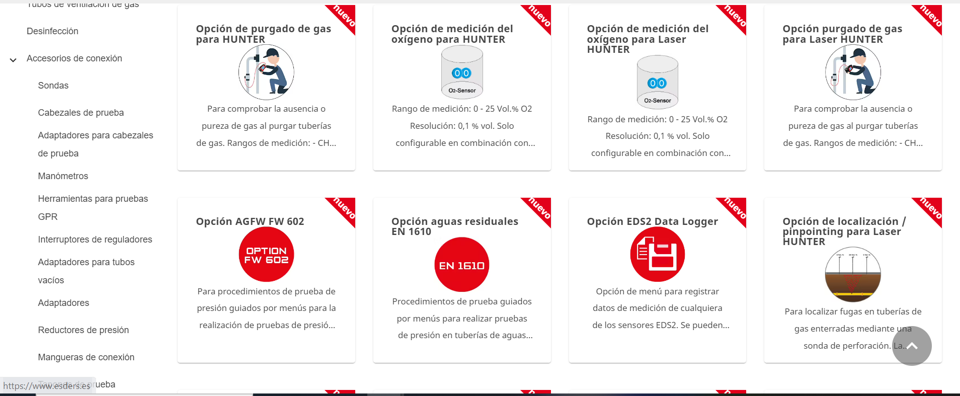 distintas opciones que se pueden incluir en los equipos Esders