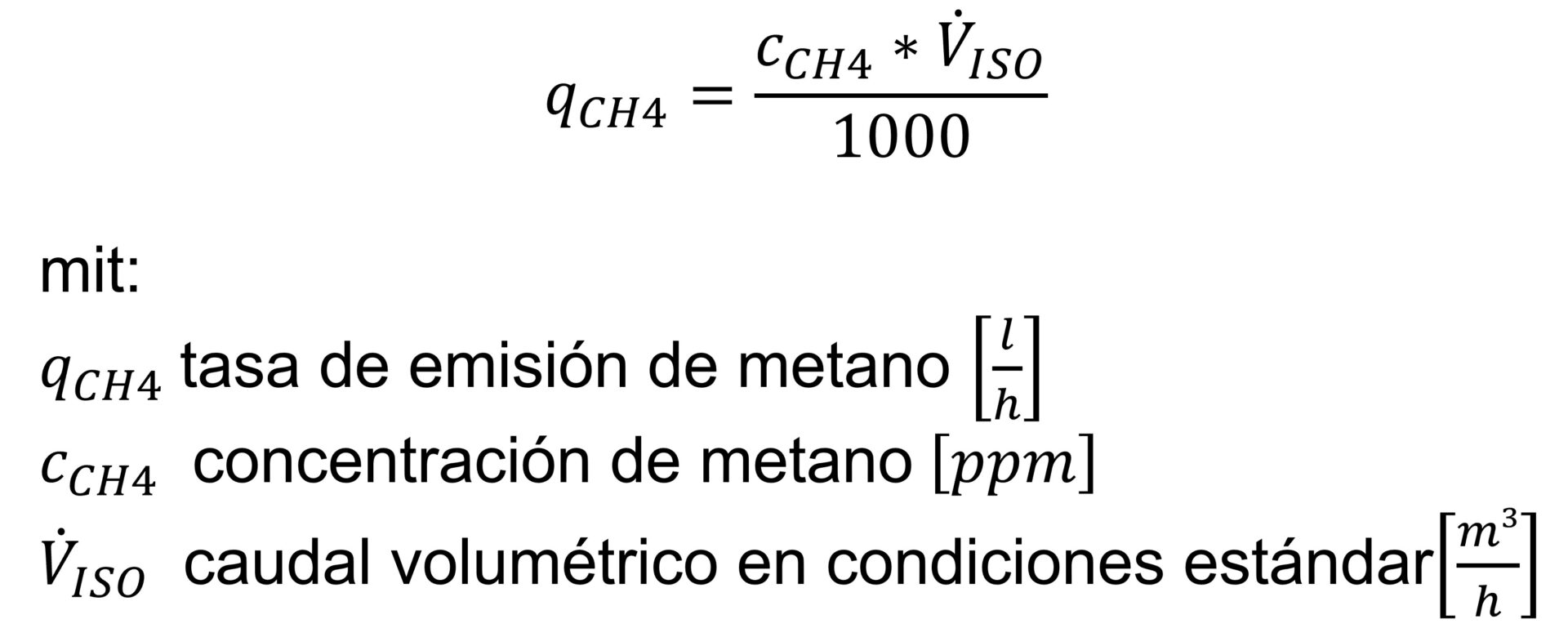 fórmula para calcular las tasas de emisiones de metano